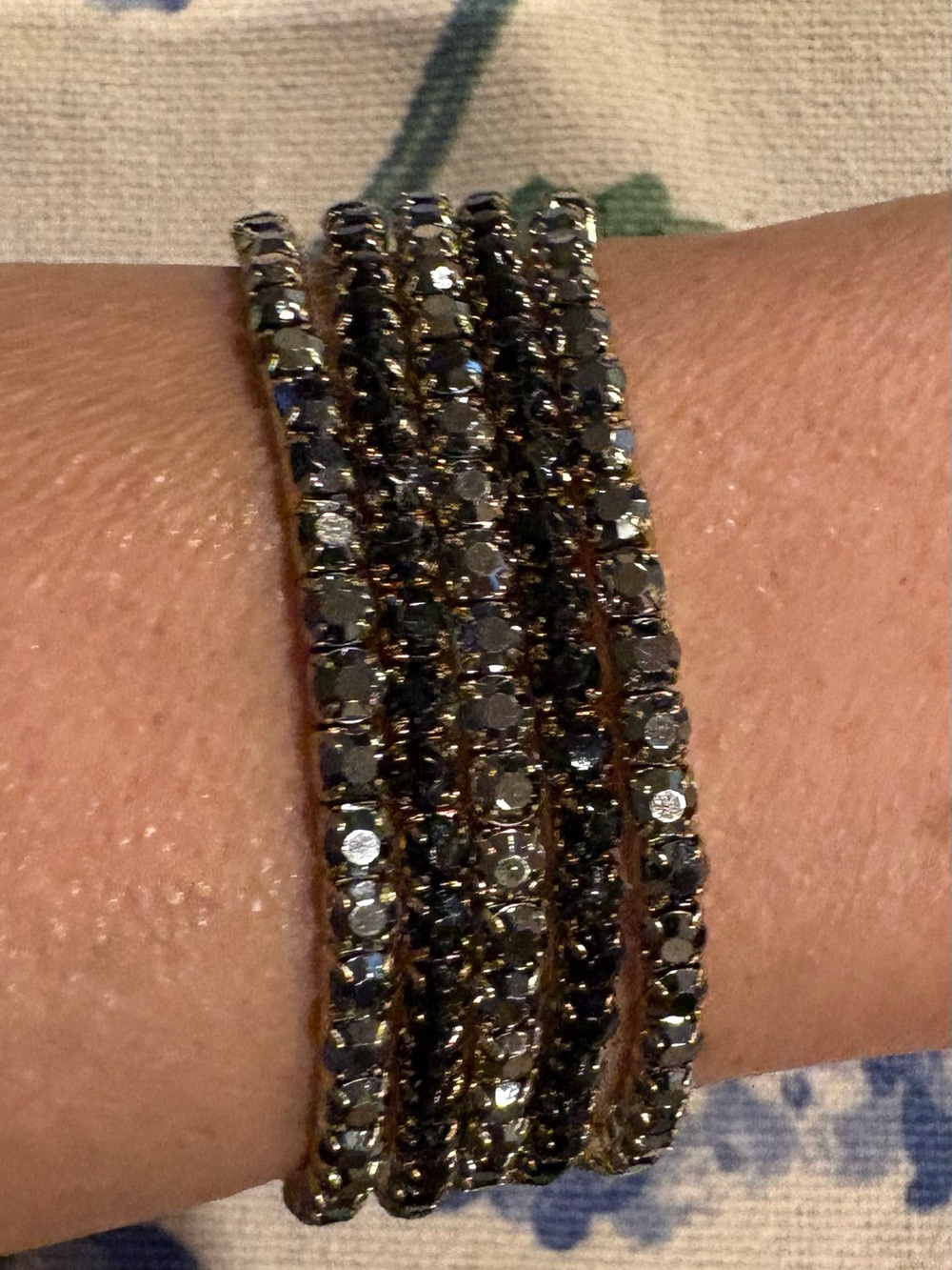 Gold-Tone Black Crystal Multi-Row Bracelet
